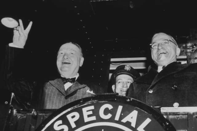 Winston Churchill, left, and US President Harry Truman, shortly before the former's famous 'Iron Curtain' speech in Fulton, Missouri, in 1946 (Picture: Fox Photos/Hulton Archive)