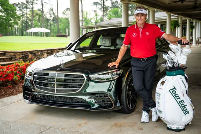 Bernhard Langer pictured with his one-off hand-crafted Mercedes Benz at Augusta National