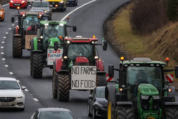 Farmers hold a tractor rally in protest at changes to inheritance tax on Edinburgh's city bypass (Picture: Jeff J Mitchell)
