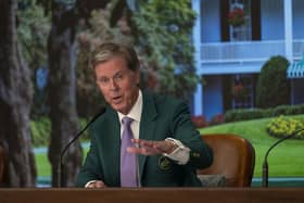 Fred Ridley, Chairman of Augusta National Golf Club and the Masters Tournament, speaks to the media at Augusta National Golf Club on Wednesday