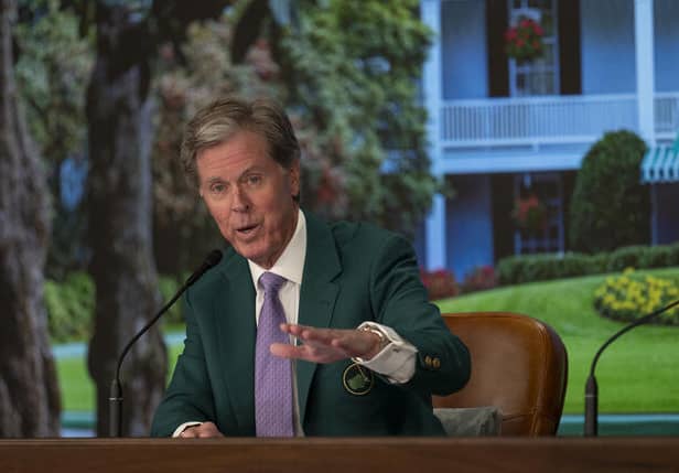 Fred Ridley, Chairman of Augusta National Golf Club and the Masters Tournament, speaks to the media at Augusta National Golf Club on Wednesday