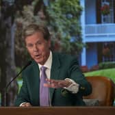 Fred Ridley, Chairman of Augusta National Golf Club and the Masters Tournament, speaks to the media at Augusta National Golf Club on Wednesday