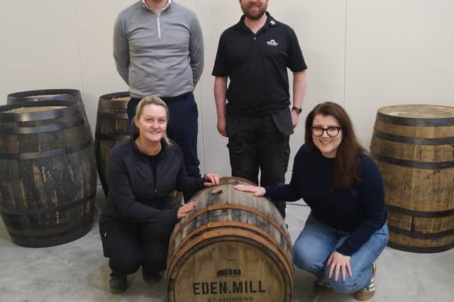(left to right) Kirsty Wainwright – Head of Operations, Rennie Donaldson – Chief Executive Officer, Scott Ferguson – Head Distiller, Danielle Doran – Head of Strategic Projects