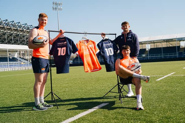 Edinburgh stand-offs Ben Healy, left, Ross Thompson and Cammy Scott, seated, have all signed new contracts.