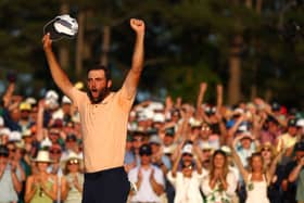 Scottie Scheffler celebrating winning the 2024 Masters - we'd look like that too if we'd just won a cool $3.6 million.