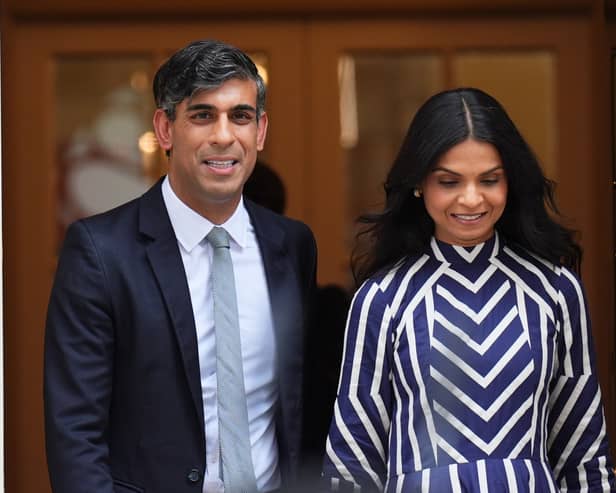 Former prime minister Rishi Sunak and his wife Akshata Murty. Picture: James Manning/PA Wire