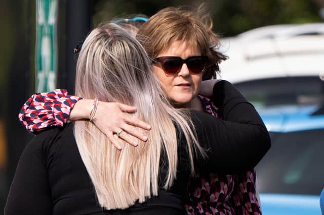 Former First Minister Nicola Sturgeon attends the funeral of Scottish Government minister Christina McKelvie at Daldowie crematorium in Glasgow