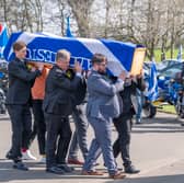Keith Brown MSP, centre, carries the coffin at the funeral of his partner and Scottish Government minister Christina McKelvie at Daldowie crematorium in Glasgow