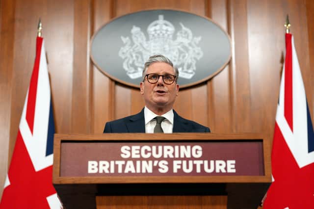 Prime Minister Sir Keir Starmer speaking during a press conference in the Downing Street Briefing Room in London