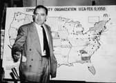 Joe McCarthy uses a map showing alleged communist activity in the US during a 1954 hearing in Washington
