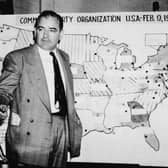 Joe McCarthy uses a map showing alleged communist activity in the US during a 1954 hearing in Washington