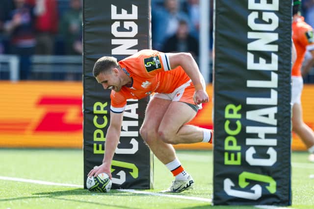 Edinburgh's James Lang scores his second try in the win over the Vodacom Bulls.