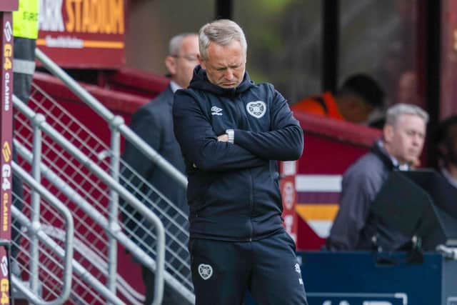 Neil Critchley looks dejected as Hearts drew with Motherwell.