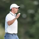 Rory McIlroy reacts after making an eagle on the 15th hole during the third round of the 2025 Masters Tournament at Augusta National Golf Club 