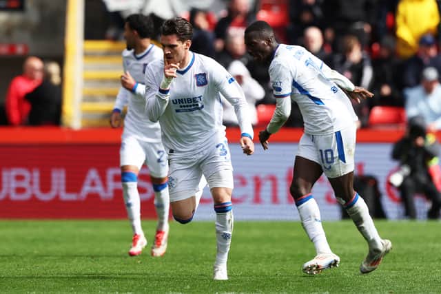 Ianis Hagi fires home a late goal for Rangers.
