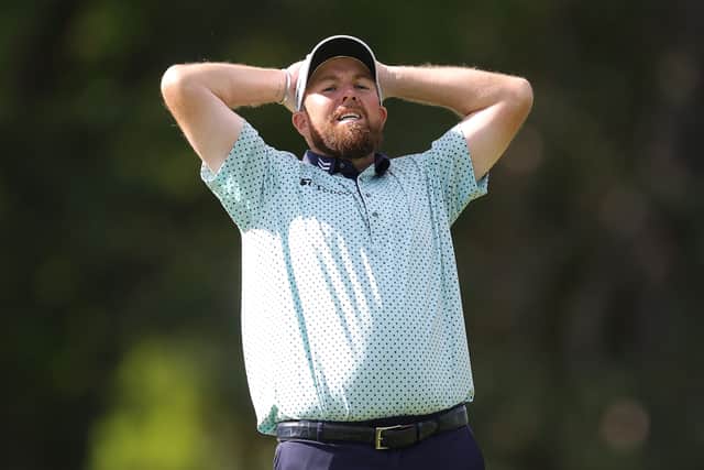 Shane Lowry shows his frustration during the third round at Augusta National Golf Club 