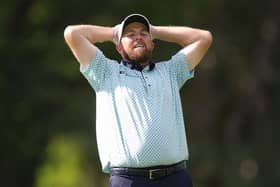 Shane Lowry shows his frustration during the third round at Augusta National Golf Club 