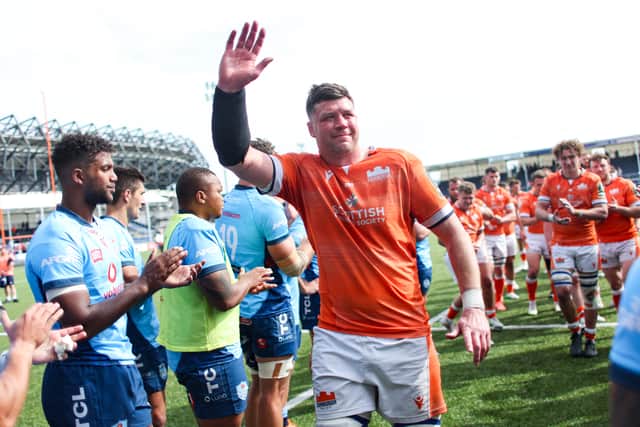Grant Gilchrist salutes the Edinburgh Rugby crowd.