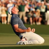 Rory McIlroy of Northern Ireland celebrates winning the 2025 Masters Tournament