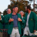 Rory McIlroy pictured after being presented with his Green Jacket by 2024 winner Scottie Scheffler at Augusta National Golf Club 
