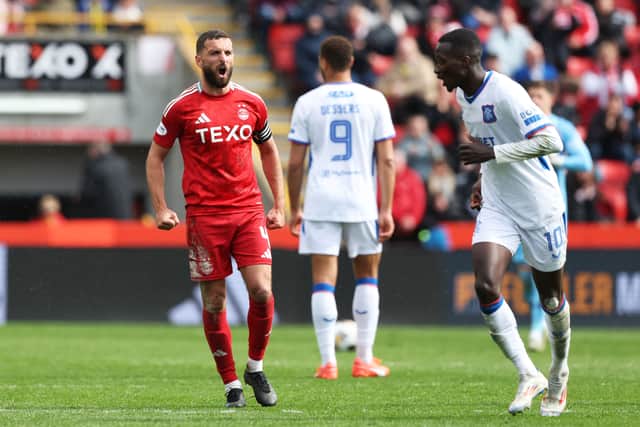 Mohamed Diomande enjoyed the midfield battle with Aberdeen captain Graeme Shinnie.