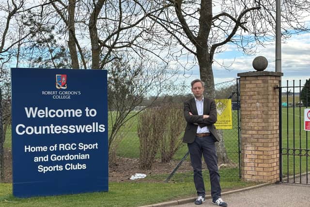 North east MSP Liam Kerr standing next to the Robert Gordon's College site that the school community is concerned about with the proposed battery site plans 