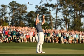 Rory McIlroy celebrates winning the 2025 Masters Tournament after a play-off with Justin Rose 