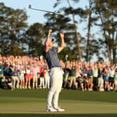 Rory McIlroy celebrates winning the 2025 Masters Tournament after a play-off with Justin Rose 
