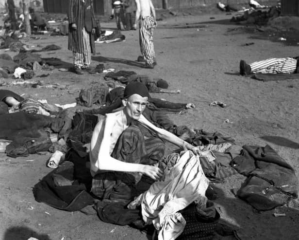 A survivor at Bergen-Belsen concentration camp shortly after it was liberated by British troops on April 15, 1945 (Picture: Galerie Bilderwelt)
