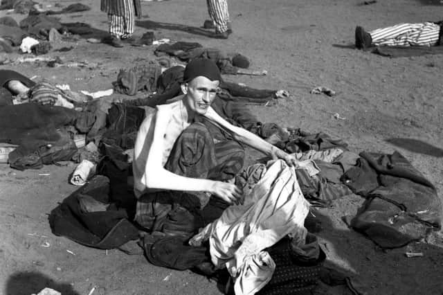 A survivor at Bergen-Belsen concentration camp shortly after it was liberated by British troops on April 15, 1945 (Picture: Galerie Bilderwelt)