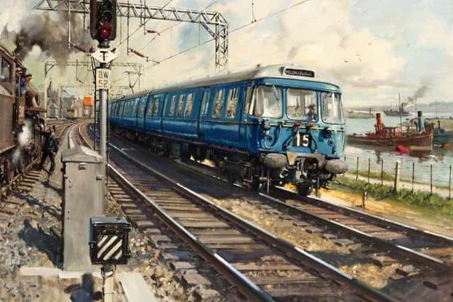 Blue Train at Bowling Harbour by Terence Cuneo