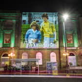 An image from the Scottish coming-of-age romantic comedy film Gregory's Girl projected onto the Filmhouse in Edinburgh in 2022.