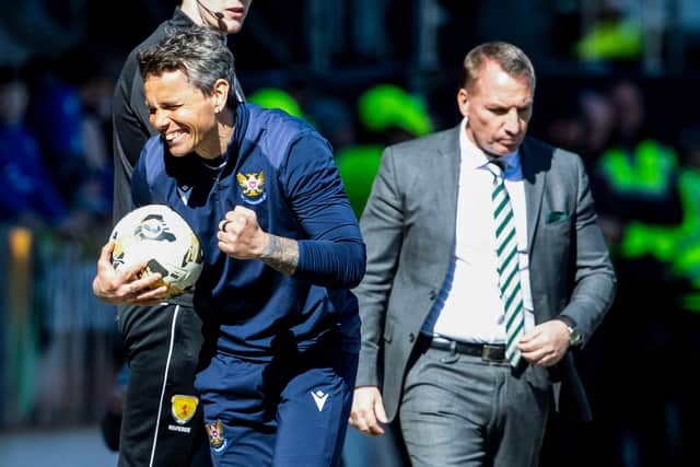 St Johnstone head coach Simo Valakari (L) and Celtic boss Brendan Rodgers will clash for the second time this month.