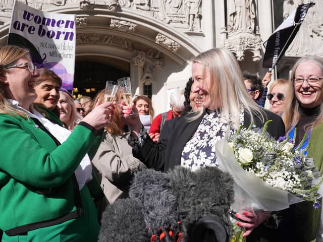 Susan Smith, left, and Marion Calder, co-directors of gender-critical campaign group For Women Scotland, celebrate the UK Supreme Court's decision about the definition of a woman (Picture: Lucy North)