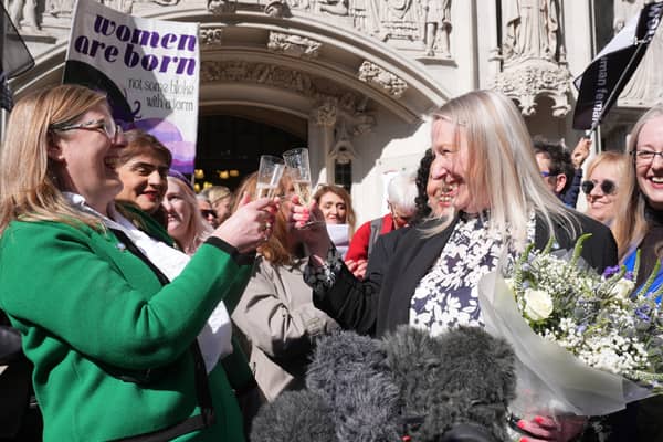 Susan Smith, left, and Marion Calder, co-directors of gender-critical campaign group For Women Scotland, celebrate the UK Supreme Court's decision about the definition of a woman (Picture: Lucy North)