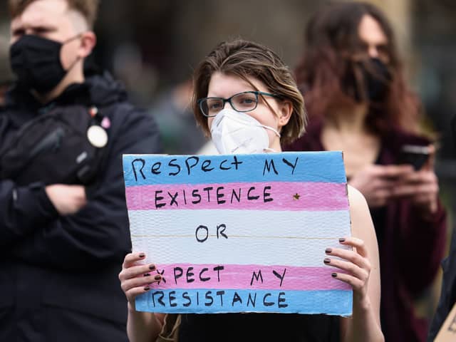 Transgender rights counter protestors disrupt a demonstration by Let Women Speak earlier this month in Edinburgh. Picture: Jeff J Mitchell/Getty Images