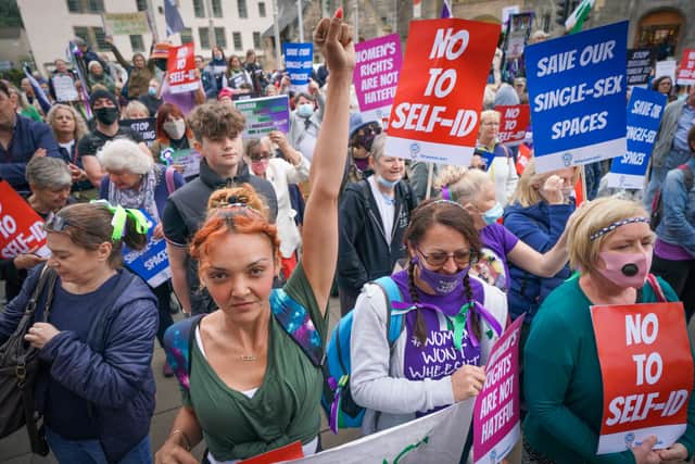 Supporters of For Women Scotland demonstrate outside the Scottish Parliament in 2021. Picture: PA