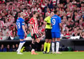 Rangers striker Cyriel Dessers is booked against Bilbao.