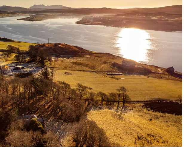 Kingsburgh House overlooking Loch Snizort on Skye. The house can be seen nestled in the trees in the foreground. PIC: Savills.