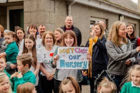 Campaigners protesting against the announcement to mothball Glass nursery 