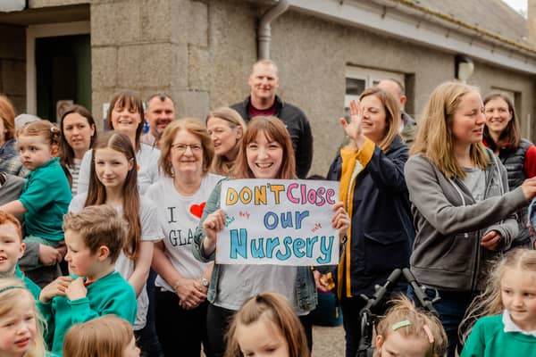 Campaigners protesting against the announcement to mothball Glass nursery 