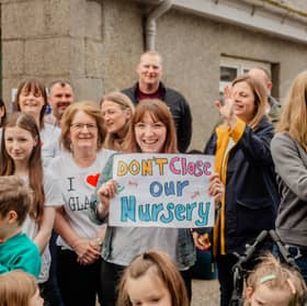 Campaigners protesting against the announcement to mothball Glass nursery 