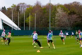 Hearts train ahead of their match against Aberdeen.