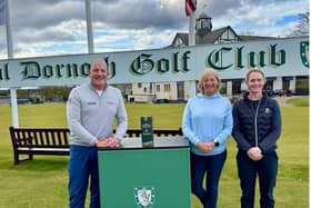 Scottish Women’s Amateur Tour founder Alan Tait with Ailsa Cackett (Broomieknowe) and Cori Lee (Dumfries & Galloway) after their respective wins at Royal Dornoch