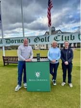 Scottish Women’s Amateur Tour founder Alan Tait with Ailsa Cackett (Broomieknowe) and Cori Lee (Dumfries & Galloway) after their respective wins at Royal Dornoch
