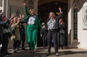 Susan Smith, left, and Marion Calder, directors of campaign group For Women Scotland cheer after the Supreme Court ruled "the terms 'woman' and 'sex' in the Equality Act 2010 refer to a biological woman and biological sex" (Picture: Dan Kitwood)