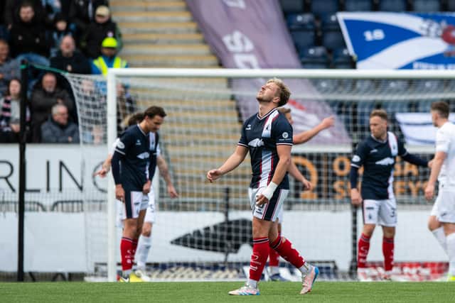 Sean Mackie looks the heavens after being sent off for Falkirk against Raith.