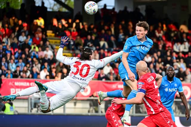 Scott McTominay heads home the winner for Napoli against Monza.