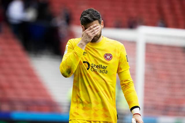 Hearts goalkeeper Craig Gordon comes off dejected after the 2-1 defeat by Aberdeen.