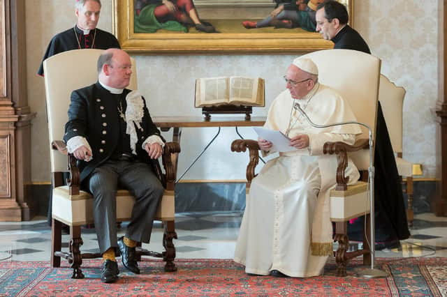 Former Moderator Derek Browning with Pope Francis, a man of courage, a man of humour, a man of God, whose last public words were to wish the world a Happy Easter